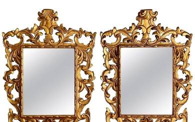 Pair of Rococo Style Frame Wall or Console Mirrors, Carved Gilded Wood Surrounds