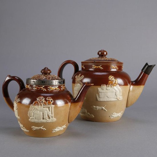 Pair of Royal Doulton Lambeth Stoneware Tea/Coffee Pots