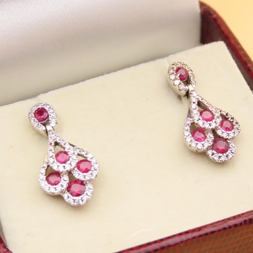 Pair of Ruby and Diamond 18 Carat White Gold Mounted Earring...