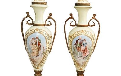 Pair of Sevres Porcelain Urns