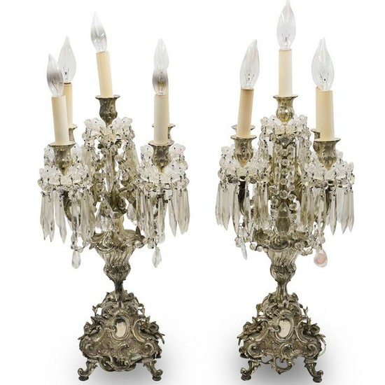 Pair of Silver Bronze Electric Candelabras