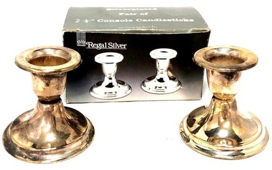 Pair of Silver-plated Candlestick Holders 2-12"