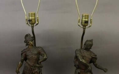 Pair of Spelter Metal Soldier Lamps