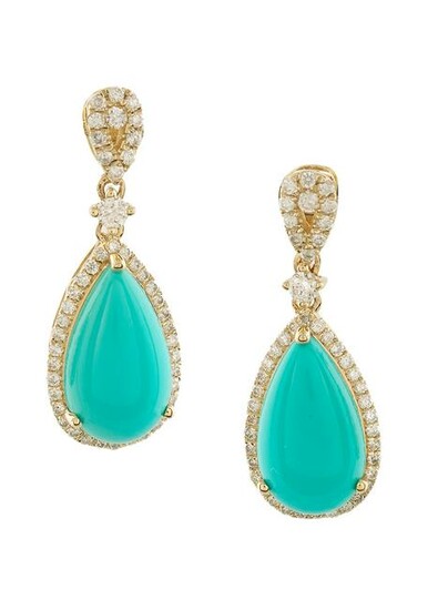 Pair of Turquoise and Diamond Earrings
