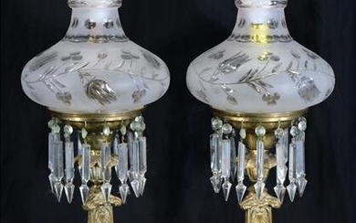 Pair of astral lamps with prisms, signed Cornelius