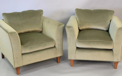Pair of custom upholstered oversized club chairs, ht.
