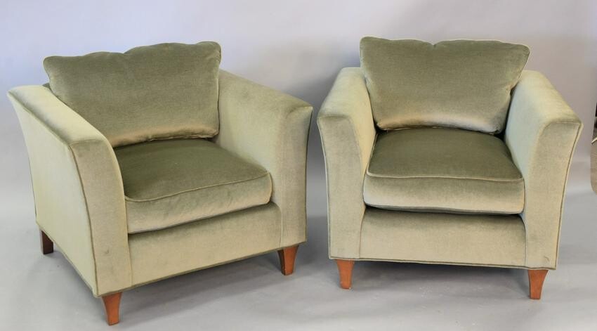 Pair of custom upholstered oversized club chairs, ht.