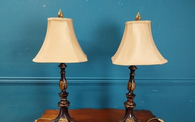 Pair of decorative table lamps with cloth shades. {80 cm H x...