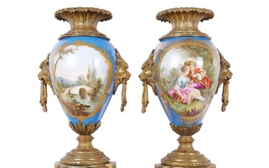 Pair of vases with Watteau scene, Sevres, Paris, mid 19th century