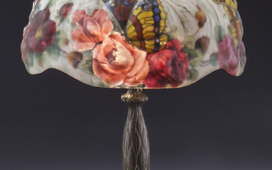 Pairpoint Puffy table lamp w/ rose and butterfly