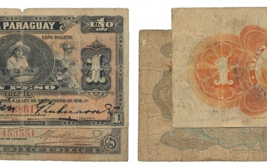Paper Money - Paraguay 2 expl. 1, 5 Pesos 1916-1923