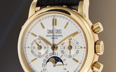 Patek Philippe, Ref. 3970E A rare and very well-preserved yellow gold perpetual calendar chronograph wristwatch with moon phase and Extract from the Archives