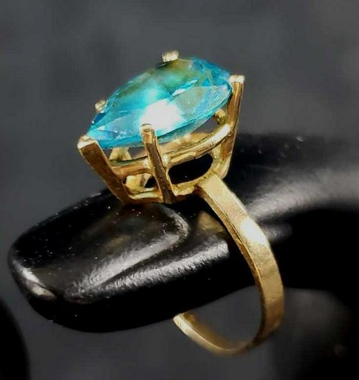 Pear Cut Blue Topaz Ring with 14k Gold Band