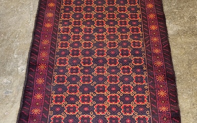 Persian hand knotted pure wool Baluchi carpet (190 x 85cm)...