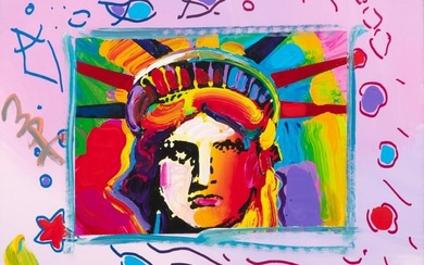 Peter Max (American, 1937-2019) Acrylic & Offset Lithograph on Paper, "Liberty Head", H 8.5" W 10.5"
