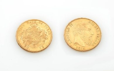 Pièce de vingt francs en or à l'effigie de Léopold II roi des belges 1875....