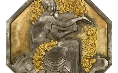 Pierre Turin (French, 1891-1968), Large Art Deco Octagonal Plaque of a Woman, Made for the