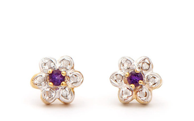 Plated 18KT Yellow Gold 0.25cts Amethyst and Diamond Earrings