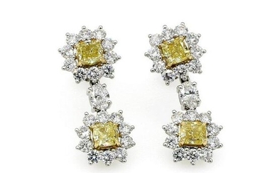 Platinum 4.50ct Yellow & White Diamond Dangle Earrings