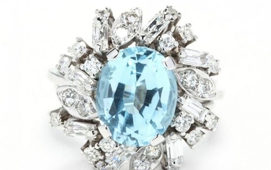 Platinum, Blue Topaz, and Diamond Ring