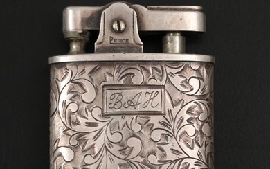Prince 950 Silver Engraved Lighter, Mid-20th Century