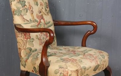 Queen Anne Style Linen Upholstered Armchair