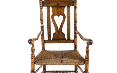 Queen Anne Style Walnut Rush Seat Chair