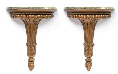 REGENCY STYLE GILTWOOD AND MARBLE CURIO SHELVES PAIR H