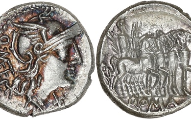 RÉPUBLIQUE ROMAINE Q. Caecilius Metellus. Denier ND (130 av. J.-C.), Rome. RRC.256/1 ; Argent -...