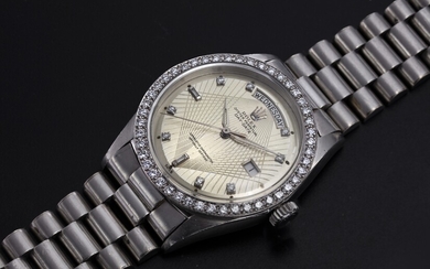 ROLEX "BROOKLYN BRIDGE", A PLATINUM DIAMOND-SET OYSTER PERPETUAL DAY-DATE WITH AN ENGRAVED DIAL, REF. 1804