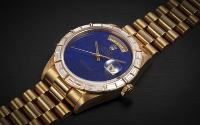 ROLEX, DAY-DATE REF. 18168 ‘DEEP BLUE’, A GOLD AND DIAMOND AUTOMATIC WRISTWATCH WITH LAPIS LAZULI DIAL