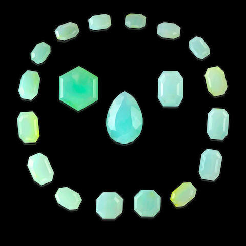 Rare Suite of Nineteen Faceted Blue Opals