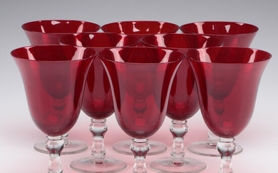 Red Glass Water Goblets with Red Stems