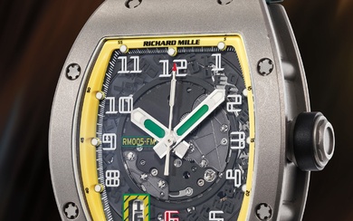 Richard Mille, A very fine limited edition titanium tonneau-shaped skeletonized wristwatch with center seconds, semi-instantaneous date and box, number 156 of a 300 pieces limited edition