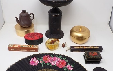 Roman Compote Asian Teapot Black Laquer Box & Misc