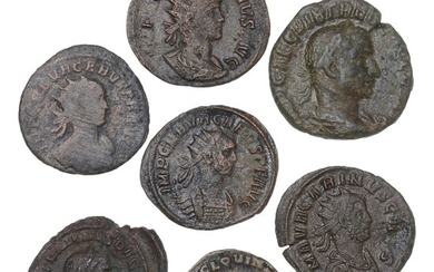 Roman Empire, 7 coins, incl. Trajan Decius, 249–251, Semis, RIC 128 Trebonianus Gallus, As, CONCORDIA AVGG, RIC 106b. (7)