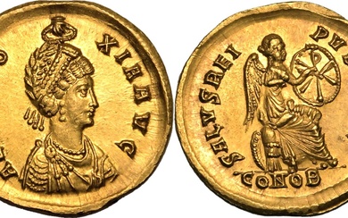 Roman Empire Aelia Eudoxia (wife of Arcadius) AD 402-403 AV Solidus Mint State; lustrous, well-centred and boasting remarkable detail and