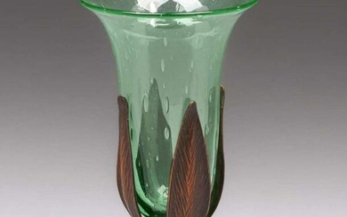 Roycroft Hammered Copper & Steuben Glass Flared Vase