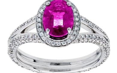 Ruby And Diamond Halo Ring 18k White Gold