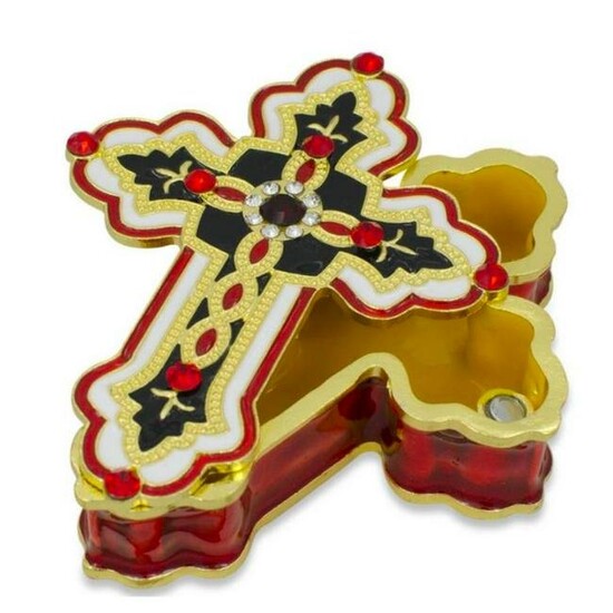 Russian Jeweled Cross Rosary Trinket Jewel Box