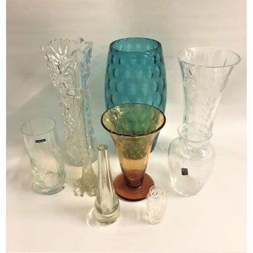 SELECTION OF CRYSTAL AND OTHER GLASS VASES comprising a trum...