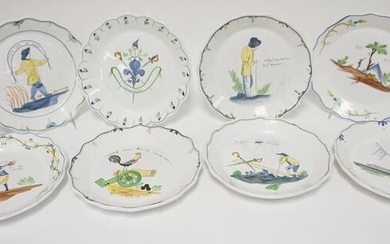 SET 8 FRENCH HAND PAINTED PLATES