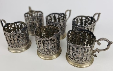 SET OF 6 LARGE ANTIQUE SHIRAZ SILVER GLASS HOLDERS