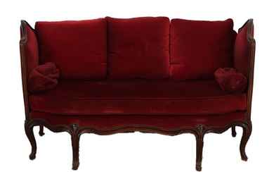 SHAPLEY LATE NINETEENTH CENTURY UPHOLSTERED FRENCH WALNUT SOFA WITH LOOSE...