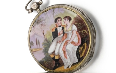 SWISS | A SILVER OPEN-FACED WATCH WITH LATER EROTIC SCENE CIRCA 1820