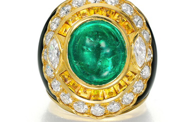 Sabbadini, Emerald, Diamond, Yellow Sapphire, and Onyx Ring