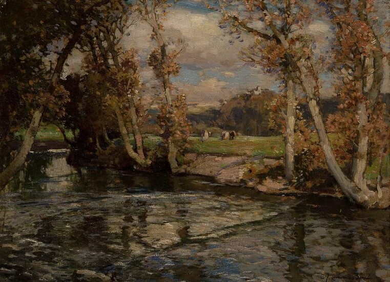 Samuel John Lamorna Birch RA RWS, British 1869-1955 - The Trout Stream, 1904; oil on canvas, signed and dated lower right 'S. J. Lamorna Birch 1904', 39 x 51 cm (ARR) Provenance: with The Fine Art Society, London (according to a label attached to...