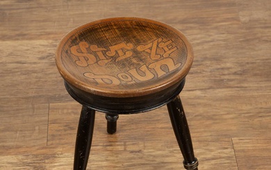 Scottish School low stool with ebonised base and circular pokerwor...