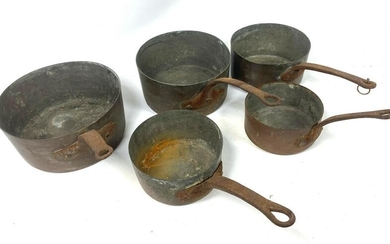 Set 5 Copper Clad Vintage Sauce Pans Pots.