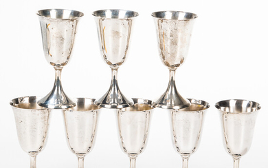 Set of Eight Cartier Sterling Silver Wine Goblets.